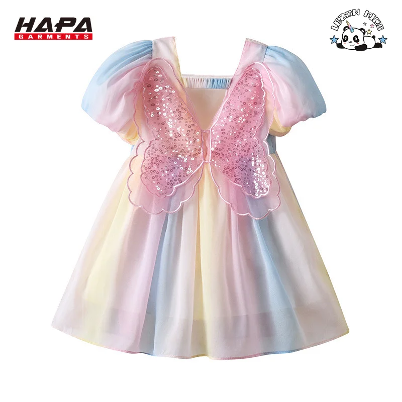 LEZONKIDS - Vestidos de chiffon personalizáveis para meninas, vestidos de princesa com lantejoulas em forma de borboleta para festa